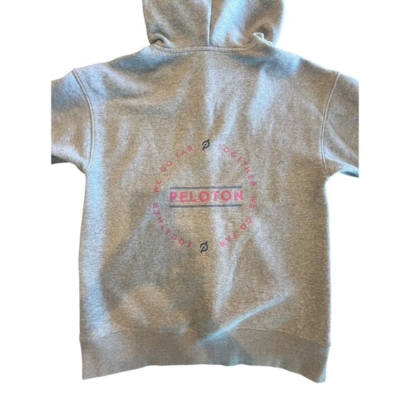 PELOTON Hoodie Womesn Size Small Gray trimmed in Pink 1/4 zip Kangaroo pocket - Picture 2 of 6